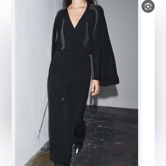 Zara Black Dress with Silver Embroidery - Picture 3 of 6